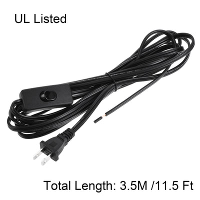 Harfington Uxcell US Plug Lamp Cord with Switch, SPT-2 18AWG Power Wire 3.5M Black, UL Listed 2Pcs