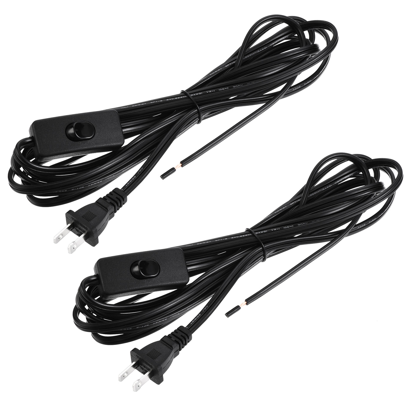 uxcell Uxcell US Plug Lamp Cord with Switch, SPT-2 18AWG Power Wire 3.5M Black, UL Listed 2Pcs