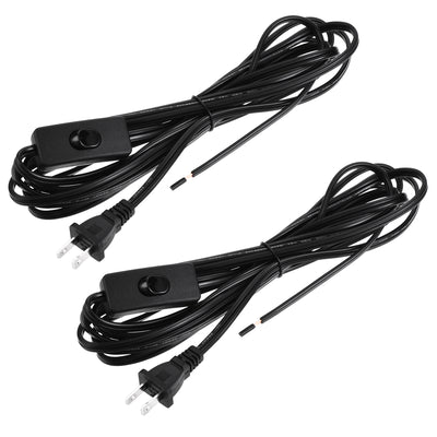 Harfington Uxcell US Plug Lamp Cord with Switch, SPT-2 18AWG Power Wire 3.5M Black, UL Listed 2Pcs