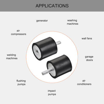 Harfington Uxcell M8 Rubber Mounts, 2pcs Male/Female Shock Absorber, for Motor Generator Compressor Garage Reverse Pump Impact Air Generator Bobbins, D40mmxH40mm