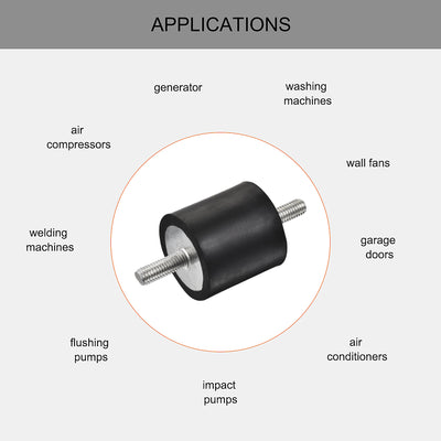 Harfington Uxcell M8 Rubber Mounts, 2pcs Male/Male Shock Absorber, for Motor Generator Compressor Garage Reverse Pump Impact Air Generator Bobbins, D40mmxH40mm