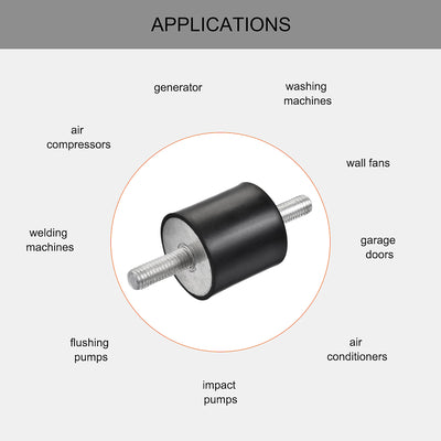 Harfington Uxcell M10 Rubber Mounts, 2pcs Male/Male Shock Absorber, for Motor Generator Compressor Garage Reverse Pump Impact Air Generator Bobbins, D40mmxH40mm
