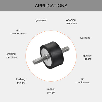 Harfington Uxcell M8 Rubber Mounts, 2pcs Male/Male Shock Absorber, for Motor Generator Compressor Garage Reverse Pump Impact Air Generator Bobbins, D40mmxH20mm