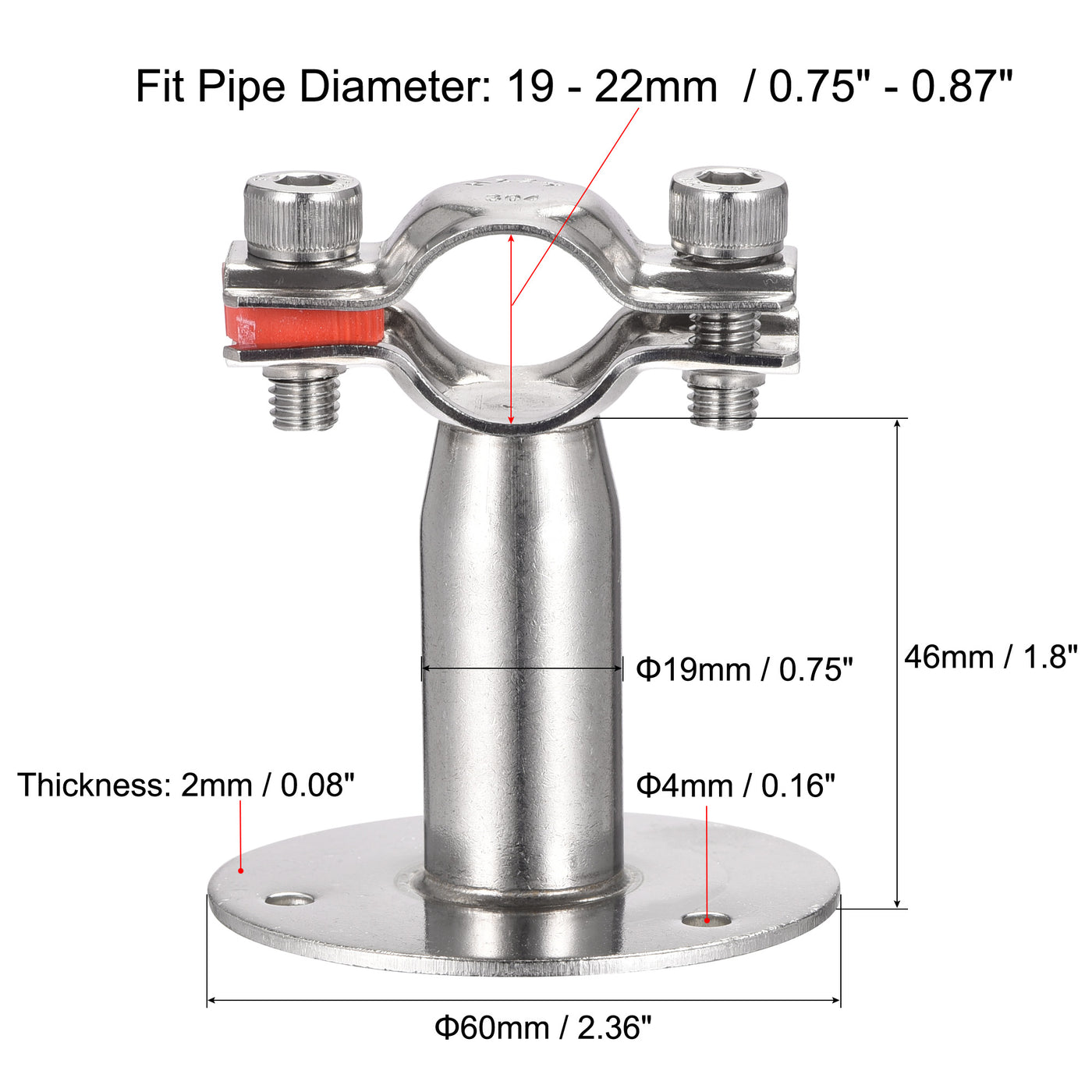 uxcell Uxcell Wall Mount Ceiling Mount Pipe Support, 304 Stainless Steel Adjustable Pipe Strap Clamp for 19-22mm Pipe