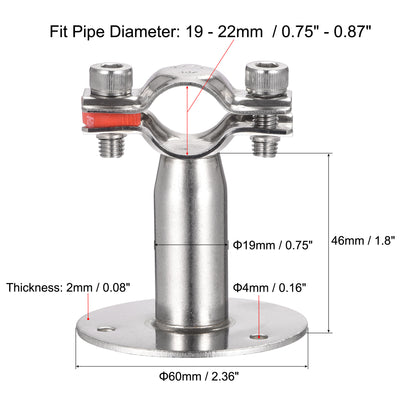 Harfington Uxcell Wall Mount Ceiling Mount Pipe Support, 304 Stainless Steel Adjustable Pipe Strap Clamp for 19-22mm Pipe