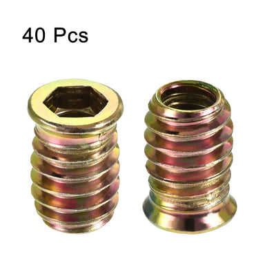 Harfington Uxcell 5/16"-18x20mm Threaded Insert Nuts Hex Socket Drive for Wood Furniture 40pcs