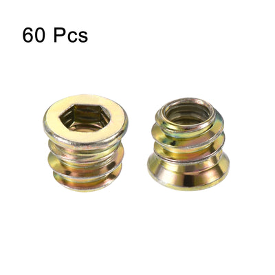 Harfington Uxcell 1/4"-20x10mm Threaded Insert Nuts Hex Socket Drive for Wood Furniture 60pcs