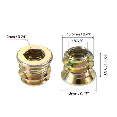 Harfington Uxcell 1/4"-20x10mm Threaded Insert Nuts Hex Socket Drive for Wood Furniture 60pcs