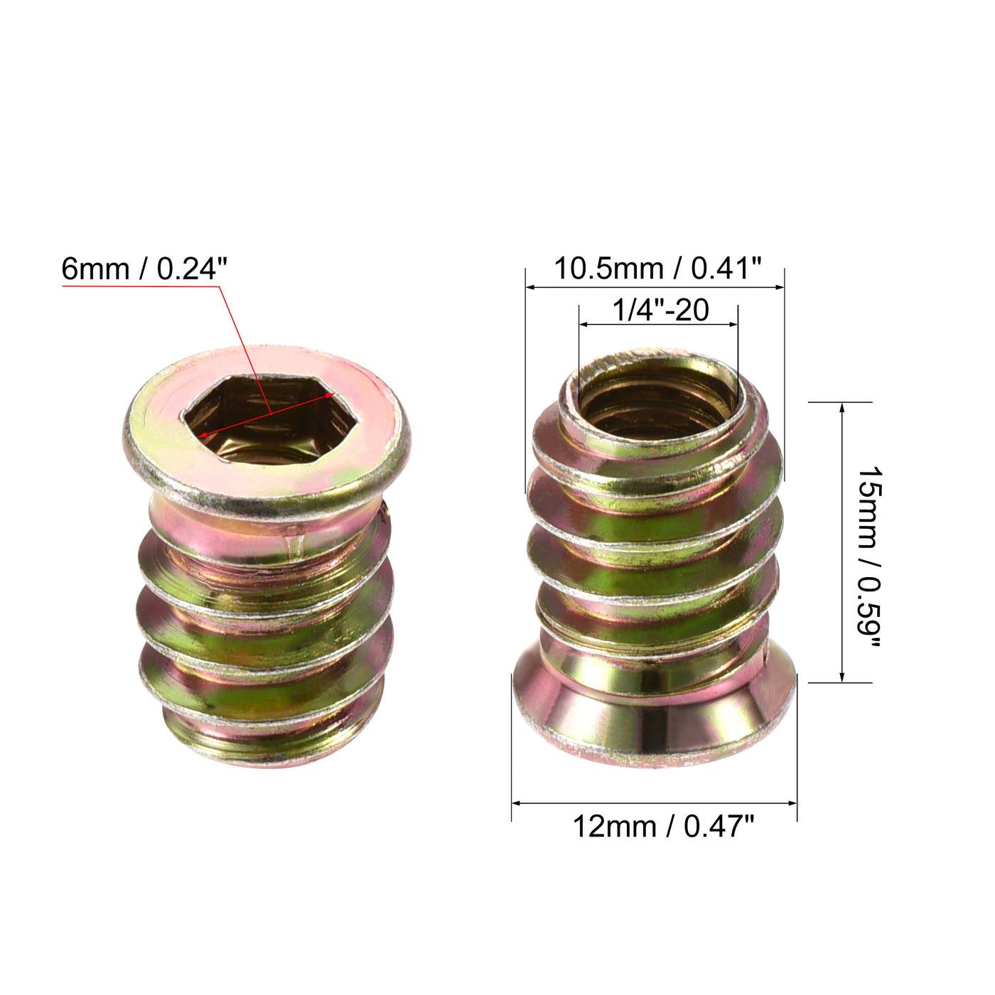 uxcell Uxcell 1/4"-20x15mm Threaded Insert Nuts Hex Socket Drive for Wood Furniture 40pcs