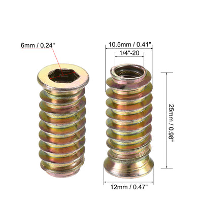 Harfington Uxcell 1/4"-20x25mm Threaded Insert Nuts Hex Socket Drive for Wood Furniture 40pcs