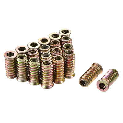 Harfington Uxcell 1/4"-20x25mm Threaded Insert Nuts Hex Socket Drive for Wood Furniture 40pcs