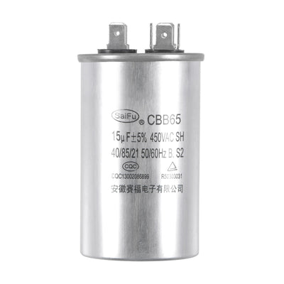 Harfington Uxcell Run Capacitor Round CBB65 15uF 15mfd 450V AC 40/85/21 Aluminum Case with Terminal for Air Conditioner Compressor Motor Heat Pump Condenser