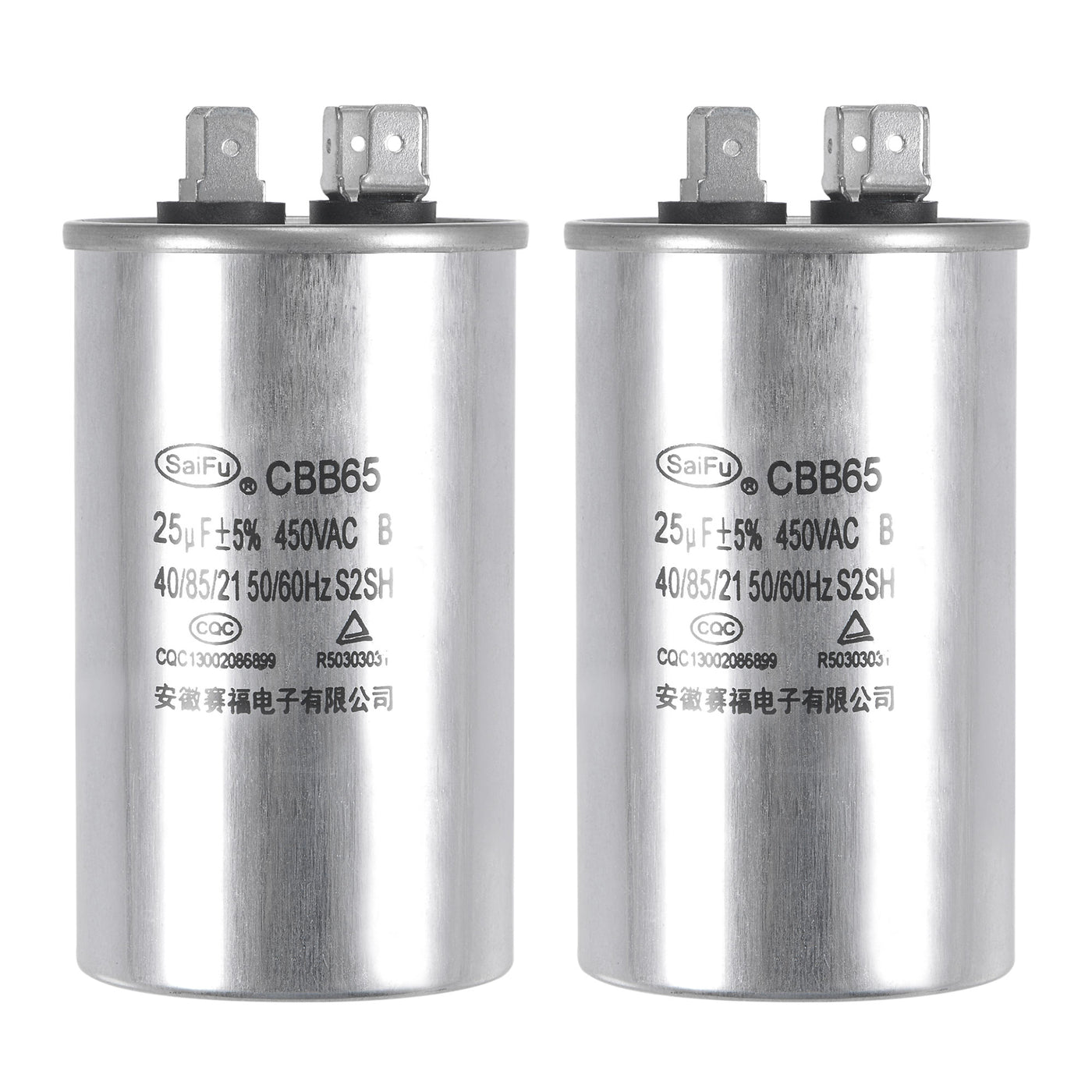 uxcell Uxcell Run Capacitor Round CBB65 25uF 25mfd 450V AC 40/85/21 Aluminum Case with Terminal for Air Conditioner Compressor Motor Heat Pump Condenser 2Pcs