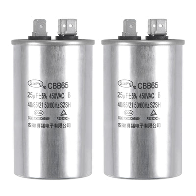 Harfington Uxcell Run Capacitor Round CBB65 25uF 25mfd 450V AC 40/85/21 Aluminum Case with Terminal for Air Conditioner Compressor Motor Heat Pump Condenser 2Pcs