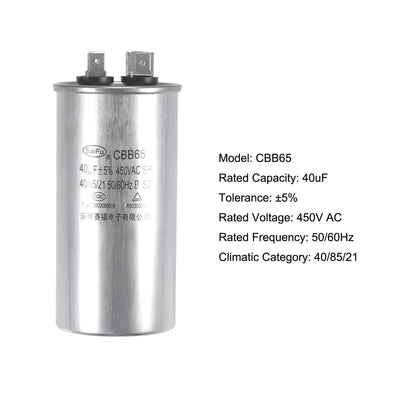 Harfington Uxcell Run Capacitor Round CBB65 40uF 40mfd 450V AC 40/85/21 Aluminum Case with Terminal for Air Conditioner Compressor Motor Heat Pump Condenser