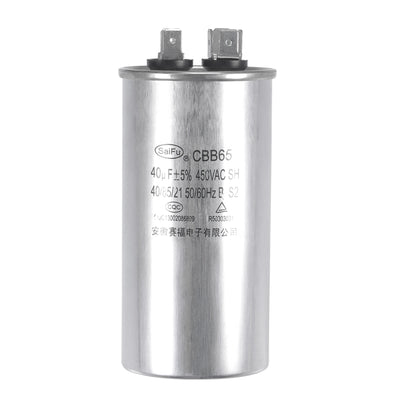 Harfington Uxcell Run Capacitor Round CBB65 40uF 40mfd 450V AC 40/85/21 Aluminum Case with Terminal for Air Conditioner Compressor Motor Heat Pump Condenser