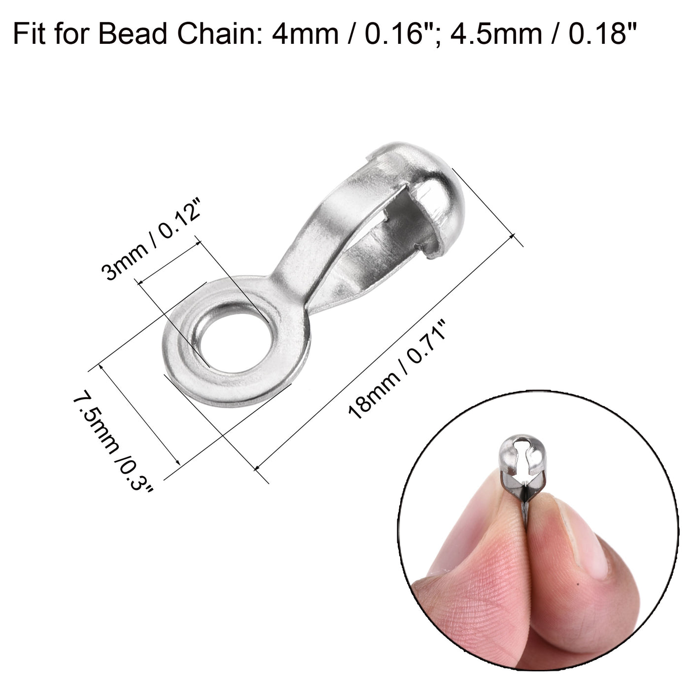 uxcell Uxcell Ball Chain Connector, 4mm 4.5mm Pull Loop Crimp Link Stainless Steel Connection, Pack of 50