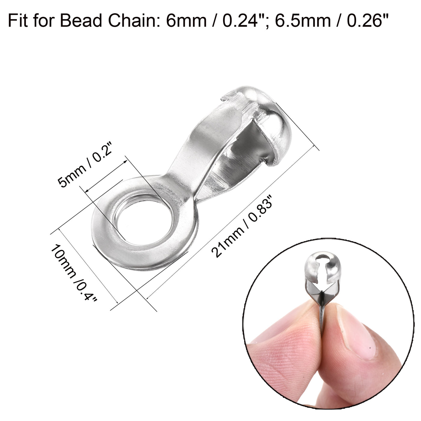 uxcell Uxcell Ball Chain Connector, 6mm 6.5mm Pull Loop Crimp Link Stainless Steel Connection, Pack of 50