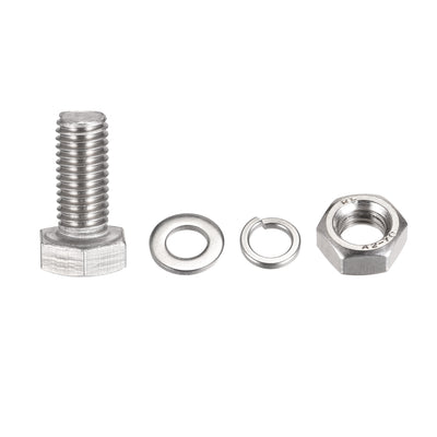 Harfington Uxcell M10 x 25mm Hex Head Screws Bolts, Nuts, Flat & Lock Washers Kits, 304 Stainless Steel Fully Thread Hexagon Bolts 4 Sets