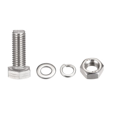 Harfington Uxcell M10 x 30mm Hex Head Screws Bolts, Nuts, Flat & Lock Washers Kits, 304 Stainless Steel Fully Thread Hexagon Bolts 4 Sets