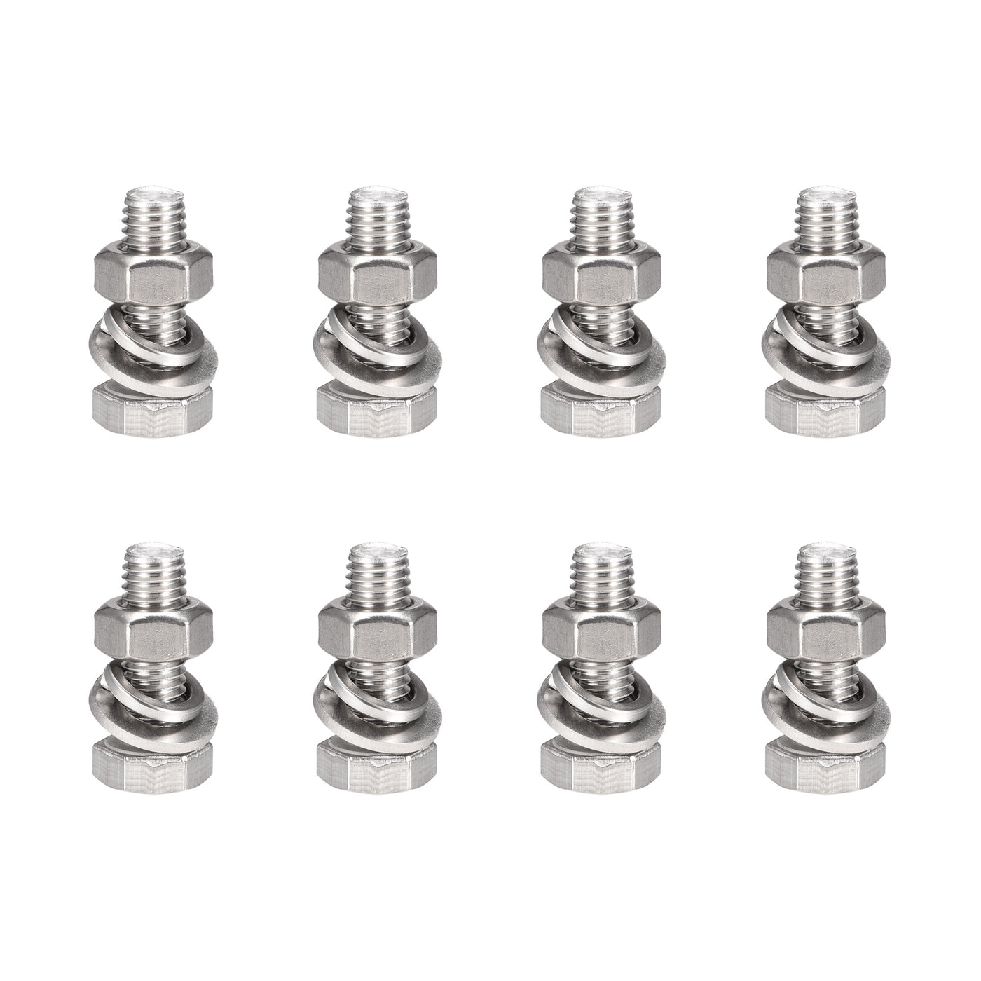 uxcell Uxcell M10 x 30mm Hex Head Screws Bolts, Nuts, Flat & Lock Washers Kits, 304 Stainless Steel Fully Thread Hexagon Bolts 8 Sets