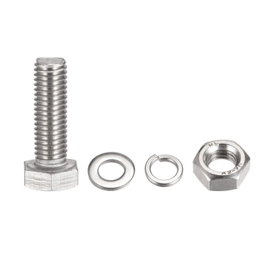 Harfington Uxcell M10 x 35mm Hex Head Screws Bolts, Nuts, Flat & Lock Washers Kits, 304 Stainless Steel Fully Thread Hexagon Bolts 8 Sets