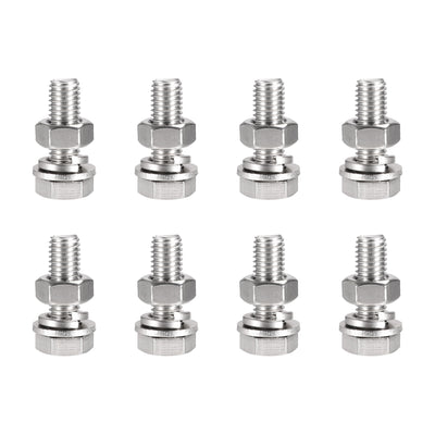 uxcell Uxcell M10 x 35mm Hex Head Screws Bolts, Nuts, Flat & Lock Washers Kits, 304 Stainless Steel Fully Thread Hexagon Bolts 8 Sets