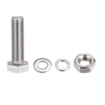 Harfington Uxcell M10 x 40mm Hex Head Screws Bolts, Nuts, Flat & Lock Washers Kits, 304 Stainless Steel Fully Thread Hexagon Bolts 4 Sets