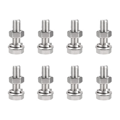 uxcell Uxcell M10 x 40mm Hex Head Screws Bolts, Nuts, Flat & Lock Washers Kits, 304 Stainless Steel Fully Thread Hexagon Bolts 8 Sets