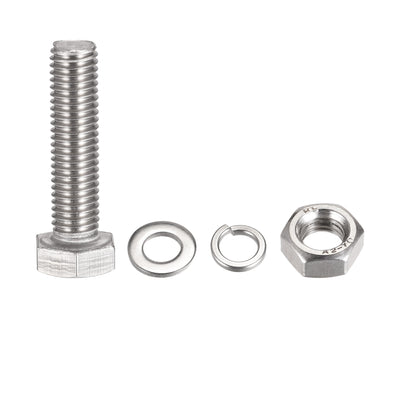 Harfington Uxcell M10 x 45mm Hex Head Screws Bolts, Nuts, Flat & Lock Washers Kits, 304 Stainless Steel Fully Thread Hexagon Bolts 4 Sets