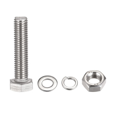 Harfington Uxcell M10 x 50mm Hex Head Screws Bolts, Nuts, Flat & Lock Washers Kits, 304 Stainless Steel Fully Thread Hexagon Bolts 4 Sets