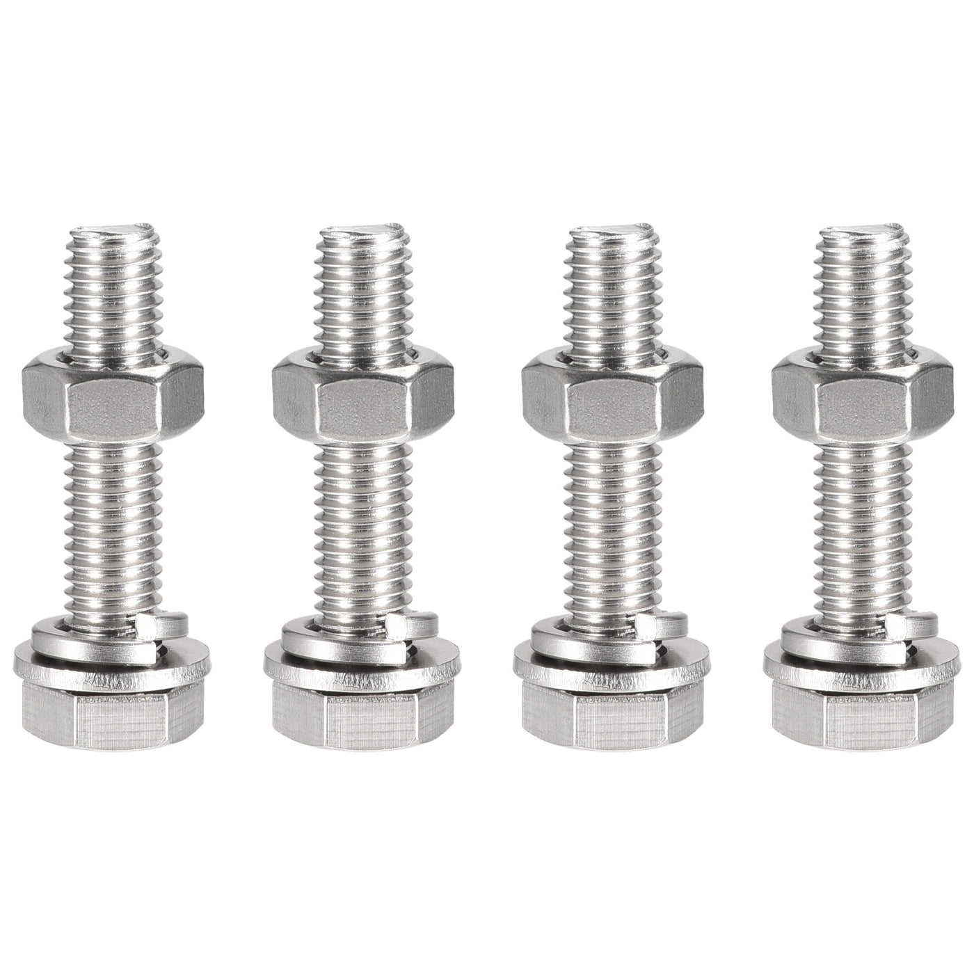 uxcell Uxcell M10 x 50mm Hex Head Screws Bolts, Nuts, Flat & Lock Washers Kits, 304 Stainless Steel Fully Thread Hexagon Bolts 4 Sets