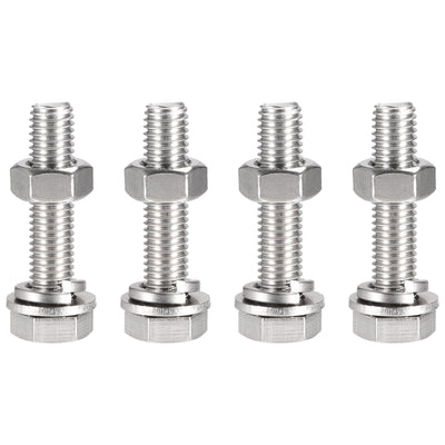 uxcell Uxcell M10 x 50mm Hex Head Screws Bolts, Nuts, Flat & Lock Washers Kits, 304 Stainless Steel Fully Thread Hexagon Bolts 4 Sets