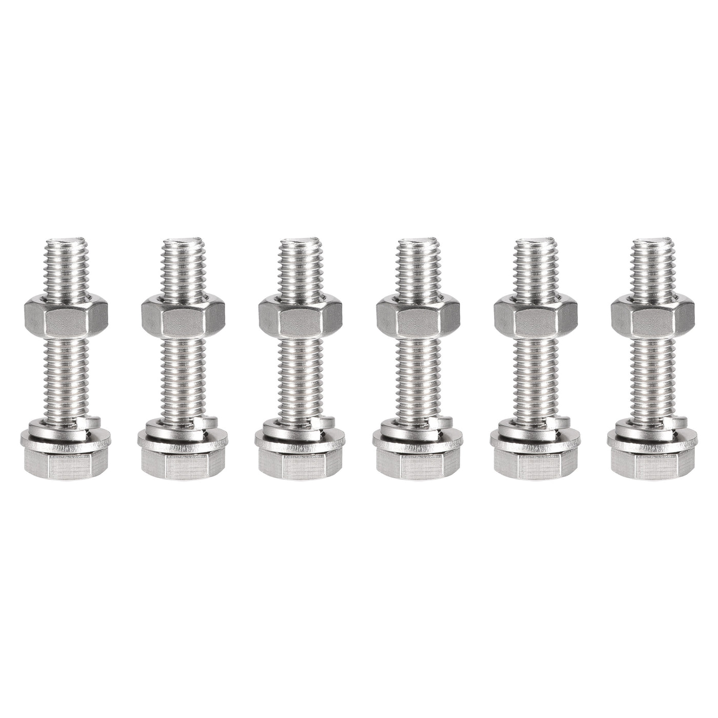 uxcell Uxcell M10 x 50mm Hex Head Screws Bolts, Nuts, Flat & Lock Washers Kits, 304 Stainless Steel Fully Thread Hexagon Bolts 6 Sets