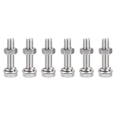 uxcell Uxcell M10 x 50mm Hex Head Screws Bolts, Nuts, Flat & Lock Washers Kits, 304 Stainless Steel Fully Thread Hexagon Bolts 6 Sets