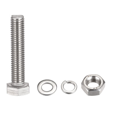 Harfington Uxcell M10 x 55mm Hex Head Screws Bolts, Nuts, Flat & Lock Washers Kits, 304 Stainless Steel Fully Thread Hexagon Bolts 6 Sets