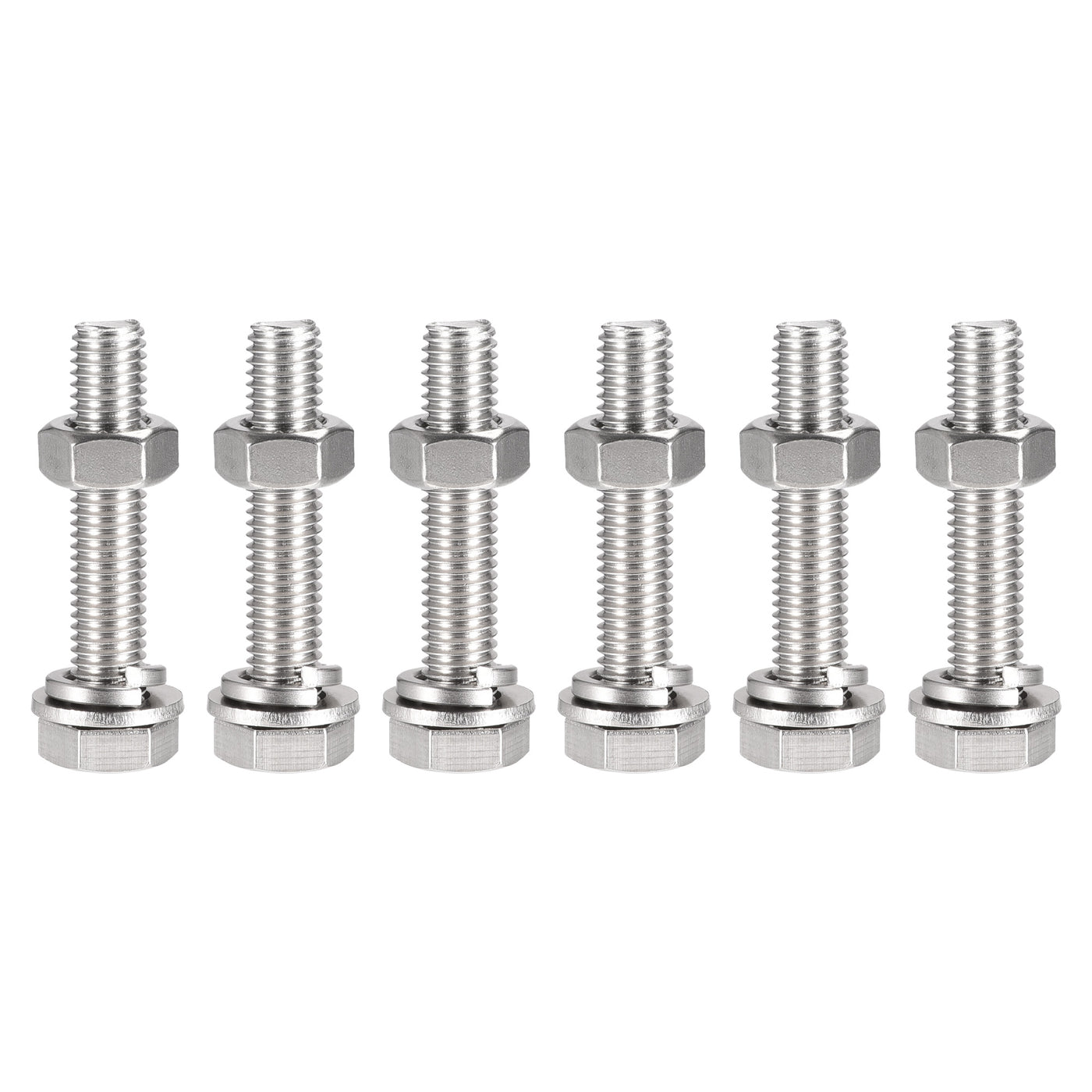 uxcell Uxcell M10 x 55mm Hex Head Screws Bolts, Nuts, Flat & Lock Washers Kits, 304 Stainless Steel Fully Thread Hexagon Bolts 6 Sets