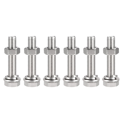 uxcell Uxcell M10 x 55mm Hex Head Screws Bolts, Nuts, Flat & Lock Washers Kits, 304 Stainless Steel Fully Thread Hexagon Bolts 6 Sets