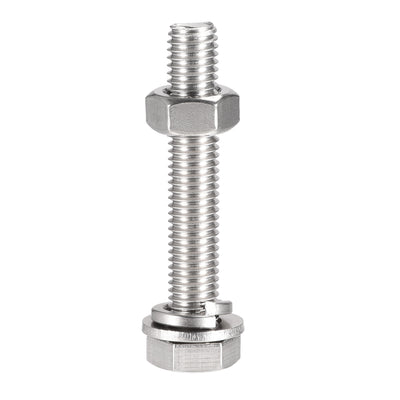 Harfington Uxcell M10 x 60mm Hex Head Screws Bolts, Nuts, Flat & Lock Washers Kits, 304 Stainless Steel Fully Thread Hexagon Bolts 4 Sets