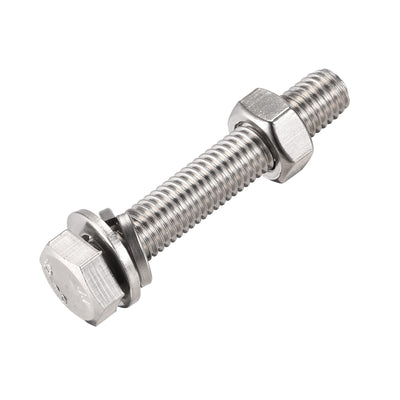 Harfington Uxcell M10 x 60mm Hex Head Screws Bolts, Nuts, Flat & Lock Washers Kits, 304 Stainless Steel Fully Thread Hexagon Bolts 4 Sets