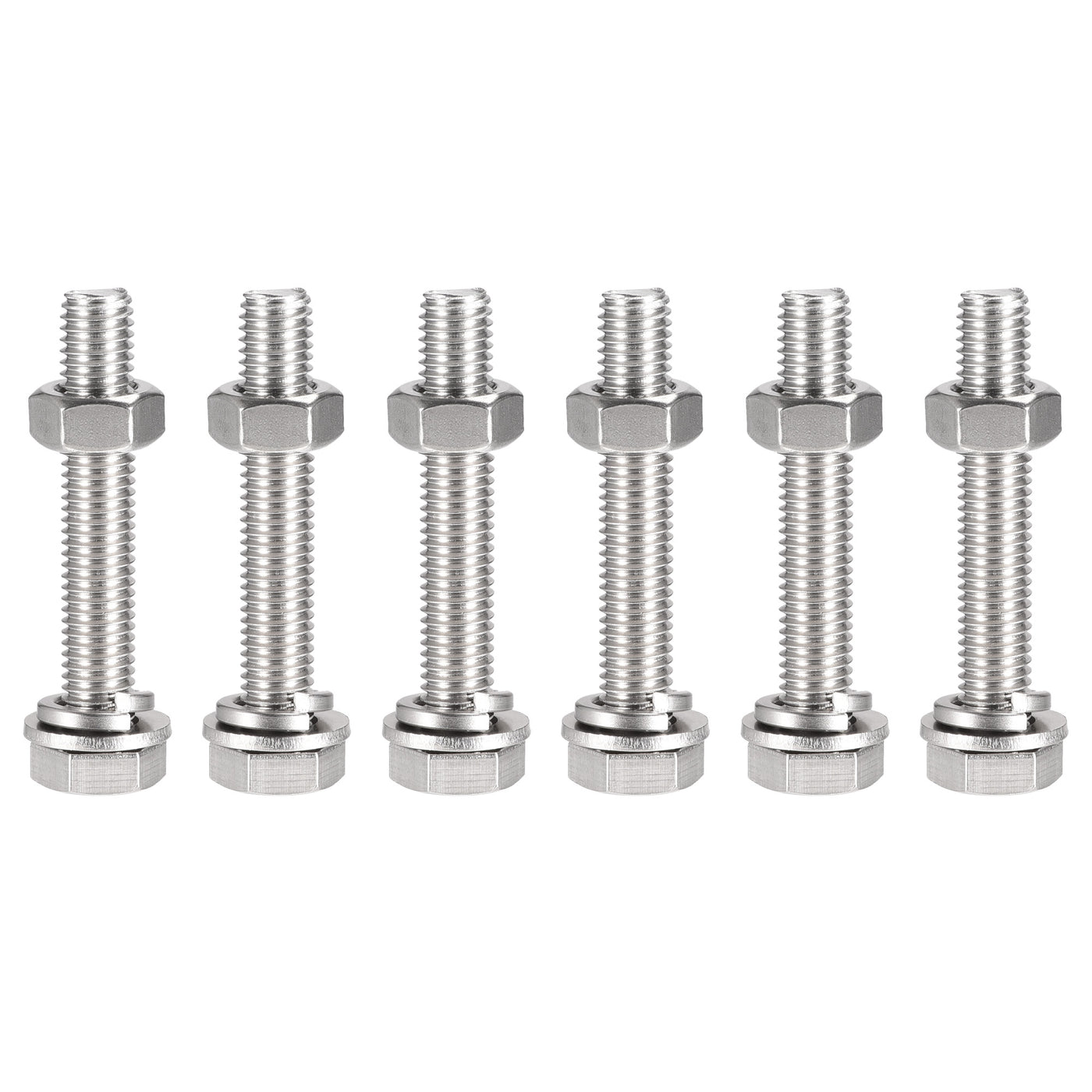 uxcell Uxcell M10 x 60mm Hex Head Screws Bolts, Nuts, Flat & Lock Washers Kits, 304 Stainless Steel Fully Thread Hexagon Bolts 6 Sets