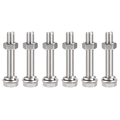 uxcell Uxcell M10 x 60mm Hex Head Screws Bolts, Nuts, Flat & Lock Washers Kits, 304 Stainless Steel Fully Thread Hexagon Bolts 6 Sets