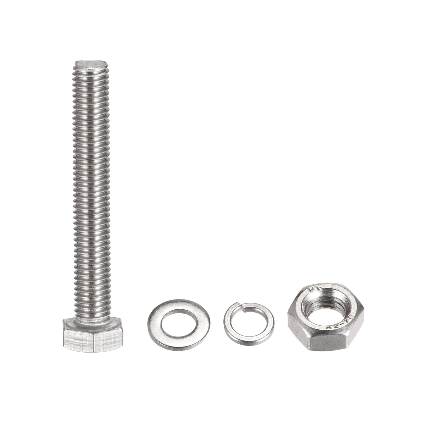 uxcell Uxcell M10 x 70mm Hex Head Screws Bolts, Nuts, Flat & Lock Washers Kits, 304 Stainless Steel Fully Thread Hexagon Bolts 4 Sets