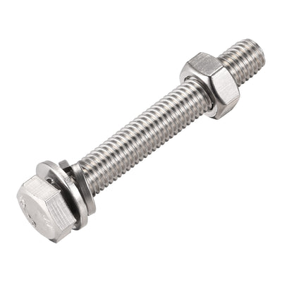 Harfington Uxcell M10 x 70mm Hex Head Screws Bolts, Nuts, Flat & Lock Washers Kits, 304 Stainless Steel Fully Thread Hexagon Bolts 4 Sets