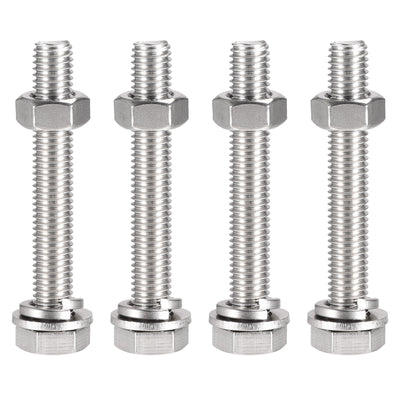 uxcell Uxcell M10 x 70mm Hex Head Screws Bolts, Nuts, Flat & Lock Washers Kits, 304 Stainless Steel Fully Thread Hexagon Bolts 4 Sets