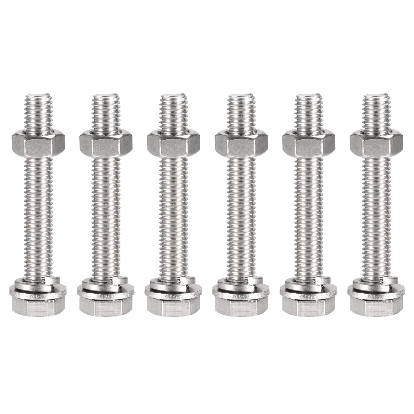 uxcell Uxcell M10 x 70mm Hex Head Screws Bolts, Nuts, Flat & Lock Washers Kits, 304 Stainless Steel Fully Thread Hexagon Bolts 6 Sets