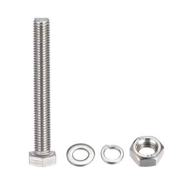 Harfington Uxcell M10 x 80mm Hex Head Screws Bolts, Nuts, Flat & Lock Washers Kits, 304 Stainless Steel Fully Thread Hexagon Bolts 4 Sets