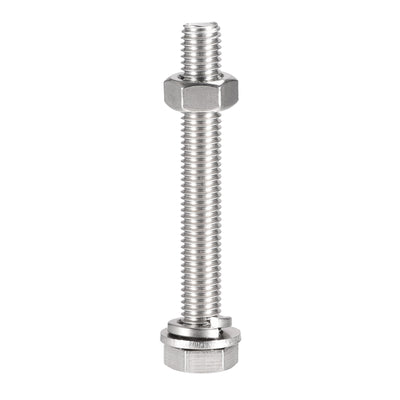 Harfington Uxcell M10 x 80mm Hex Head Screws Bolts, Nuts, Flat & Lock Washers Kits, 304 Stainless Steel Fully Thread Hexagon Bolts 4 Sets