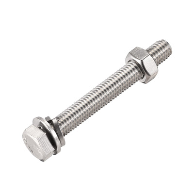 Harfington Uxcell M10 x 80mm Hex Head Screws Bolts, Nuts, Flat & Lock Washers Kits, 304 Stainless Steel Fully Thread Hexagon Bolts 4 Sets