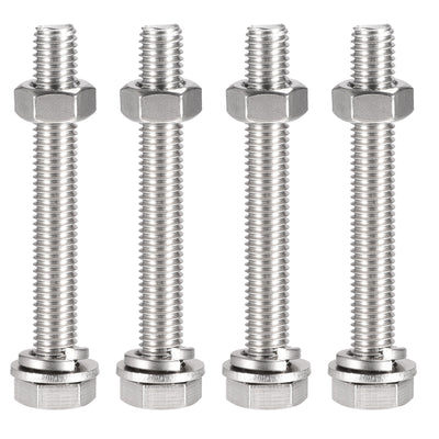 uxcell Uxcell M10 x 80mm Hex Head Screws Bolts, Nuts, Flat & Lock Washers Kits, 304 Stainless Steel Fully Thread Hexagon Bolts 4 Sets